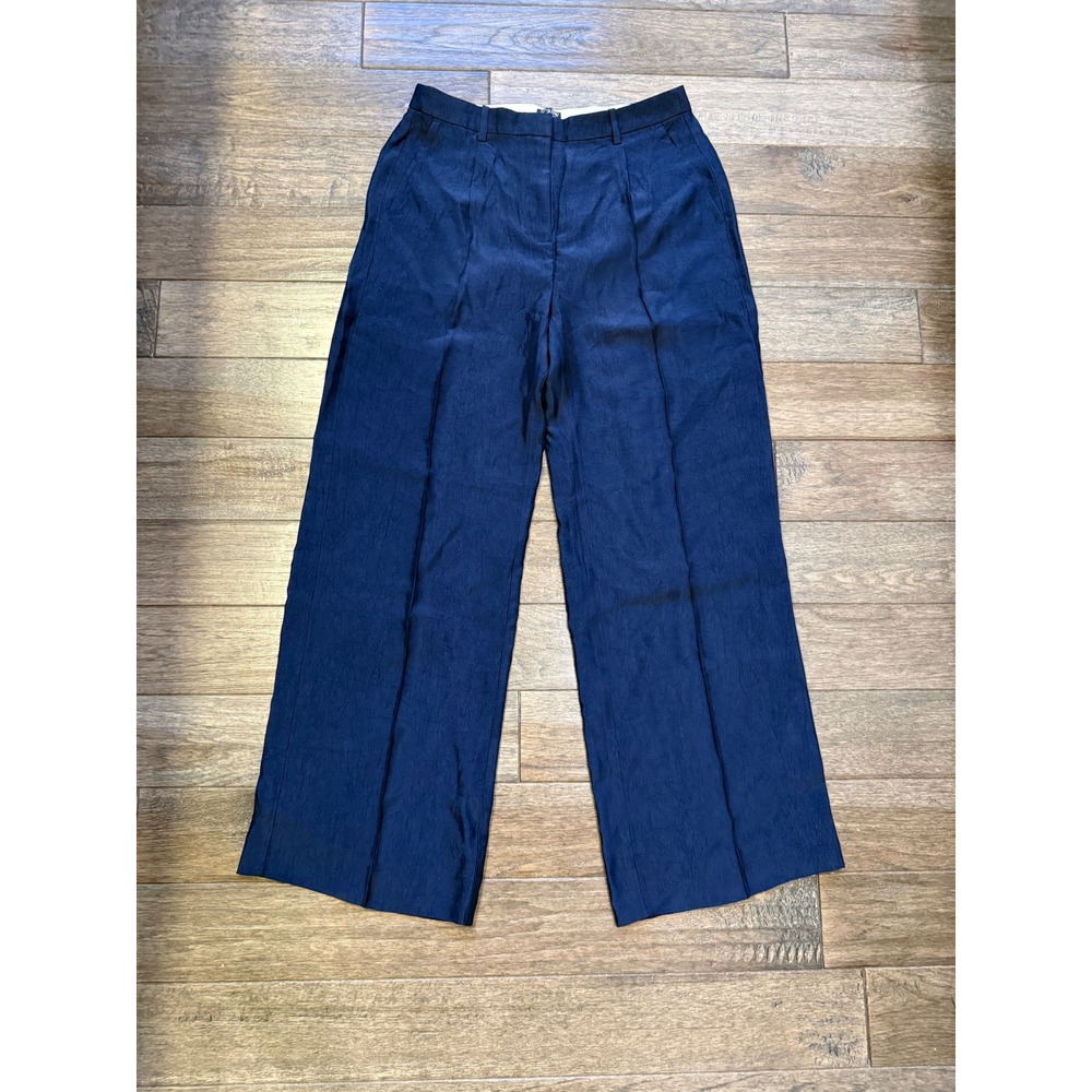 J.Crew Essential‎ Wide Leg Pant Women 6P Navy Blue Textured High Rise CN739 NEW